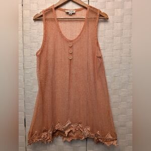 Simply Noelle Whimsy Fairy Net Lace Trip Cover Peach Summer Beach Boho Top Sz L‎